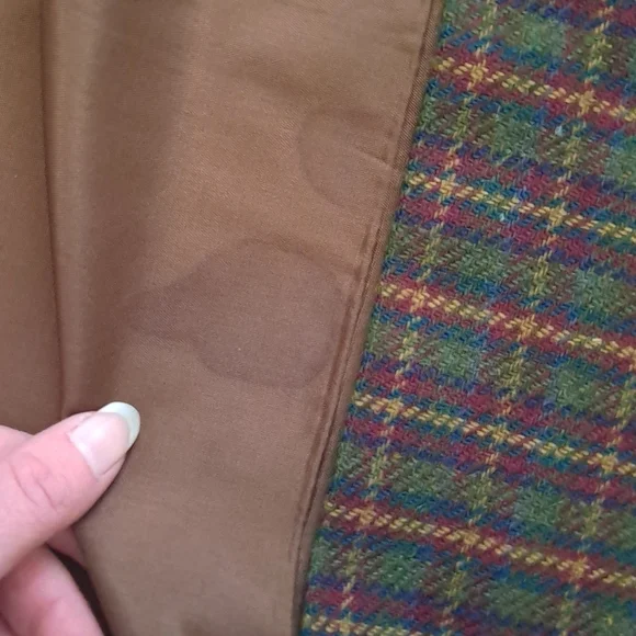 Green And Red Plaid Wool Faux Wrap Vintage School Girl Maxi Skirt with Fringe - Picture 8 of 11